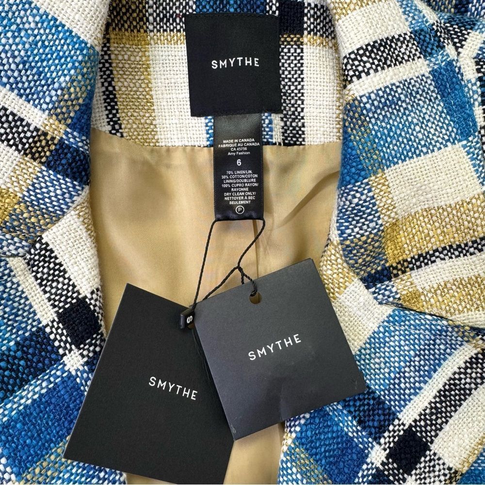 NEW Smythe Cut-Away Blazer Summer Plaid Linen Cotton Size 6 - Picture 10 of 12